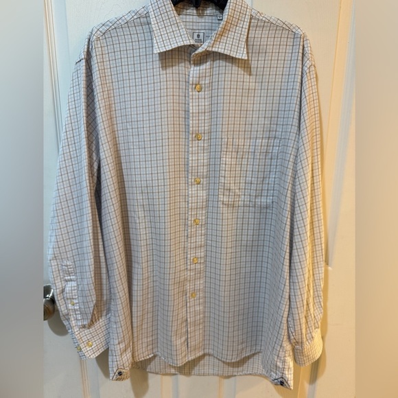 Peter Millar White and Blue Casual Button Down Shirt stain on sleeve 🤪 - Picture 1 of 6